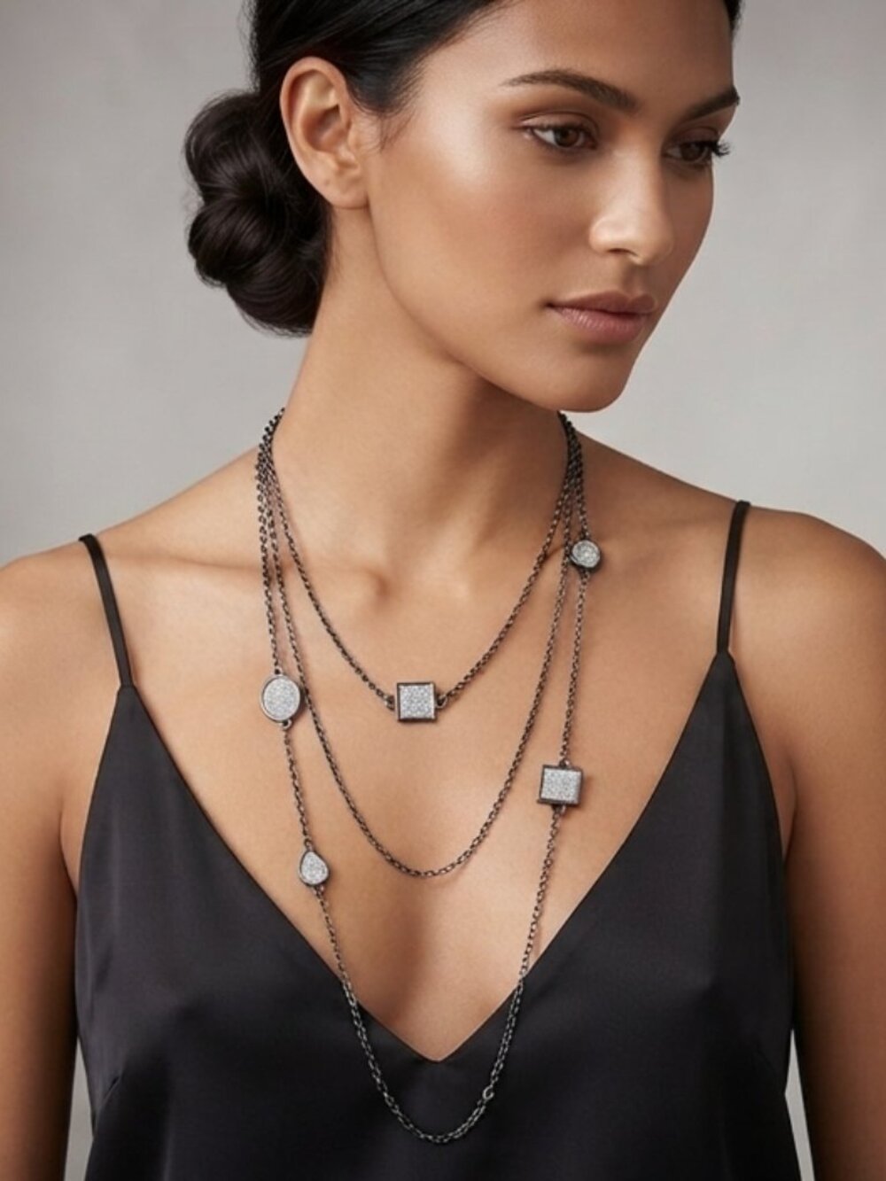 Kohl's Hematite Jet-Plated Glitter Geometric Station Long Necklace